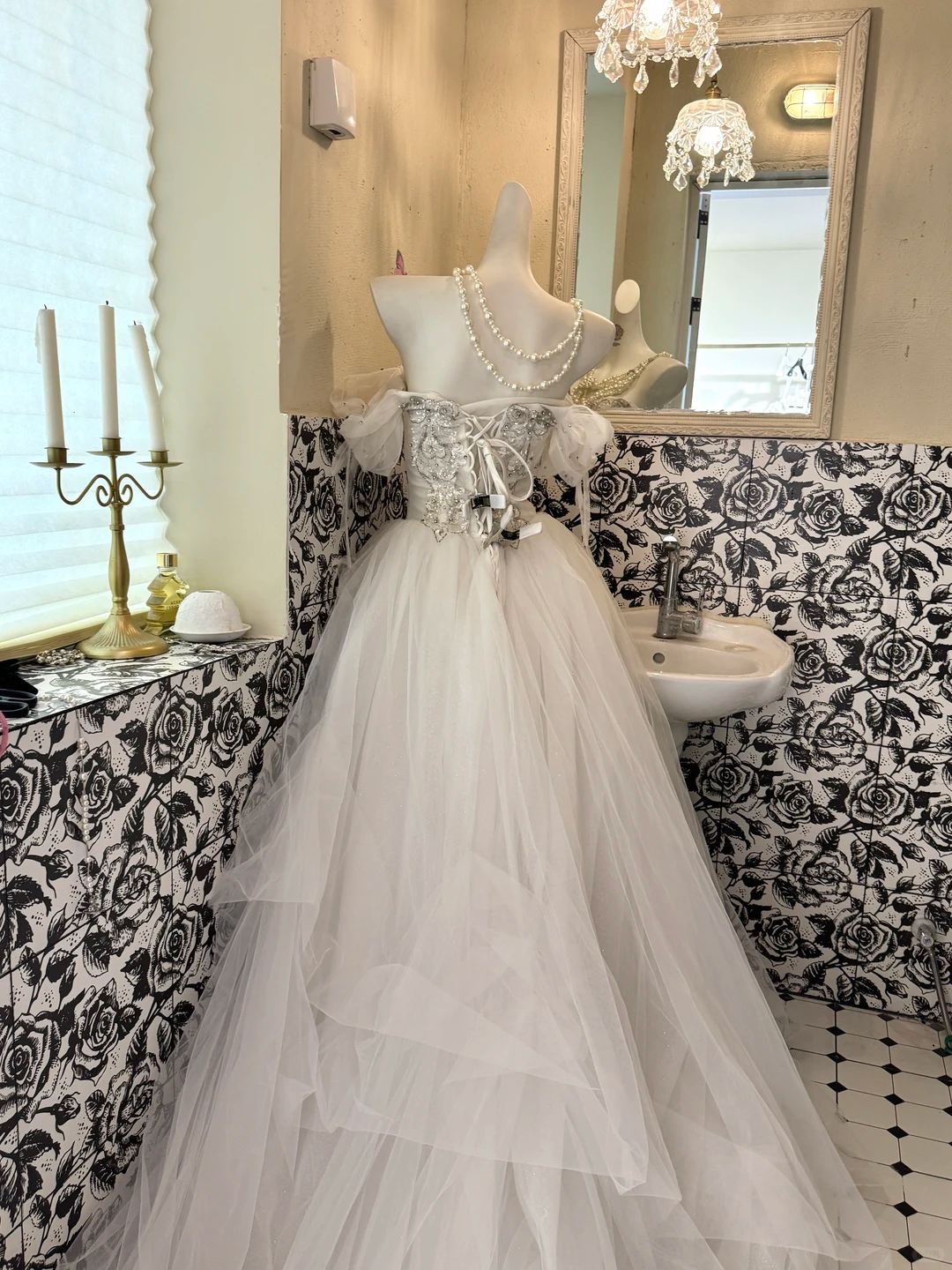 Ivory Off-the-Shoulder Gown with Silver Embellishments, Waist-Cinched Puffy Long Romantic Dress, Wedding Gown gh7539