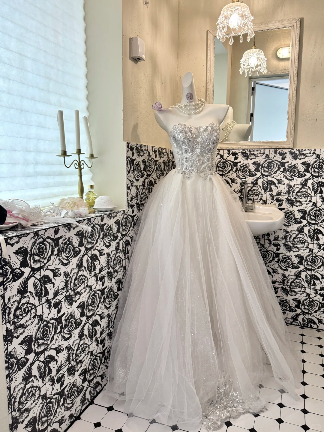 Ivory Gown with Rhinestones, Waist-Cinched Full Flared Long Romantic Dress, Wedding Gown gh7711