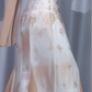 Nude Strapless Beaded Evening Dress, Ethnic Pattern Chiffon Gown with Shawl and Side Slit gh9912