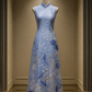 ✨Girlhomeshops-Light Blue 3D Floral Applique Midi Cheongsam Qipao gh10430