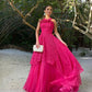 Robe de soirée longue en tulle et dentelle élégante et exquise, robe de soirée pour invités de mariage, rose, gh3362