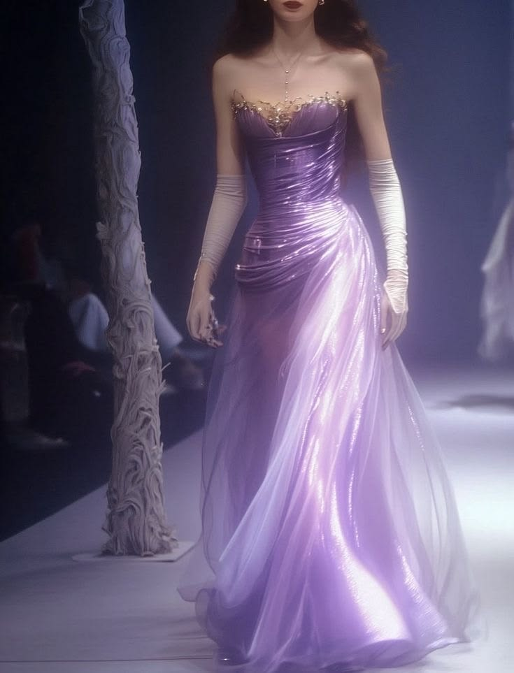 ✨Girlhomeshops-Strapless Purple Shimmer Ombre Tulle Mermaid Prom Gown gh10203