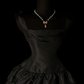 Vintage Black Satin Strapless Ball Gown, Square Bandeau Neck, Cinched Fitted Waist, Multi‑Tier Ruffled Cake Skirt, Formal Prom Party Evening Dress gh8898