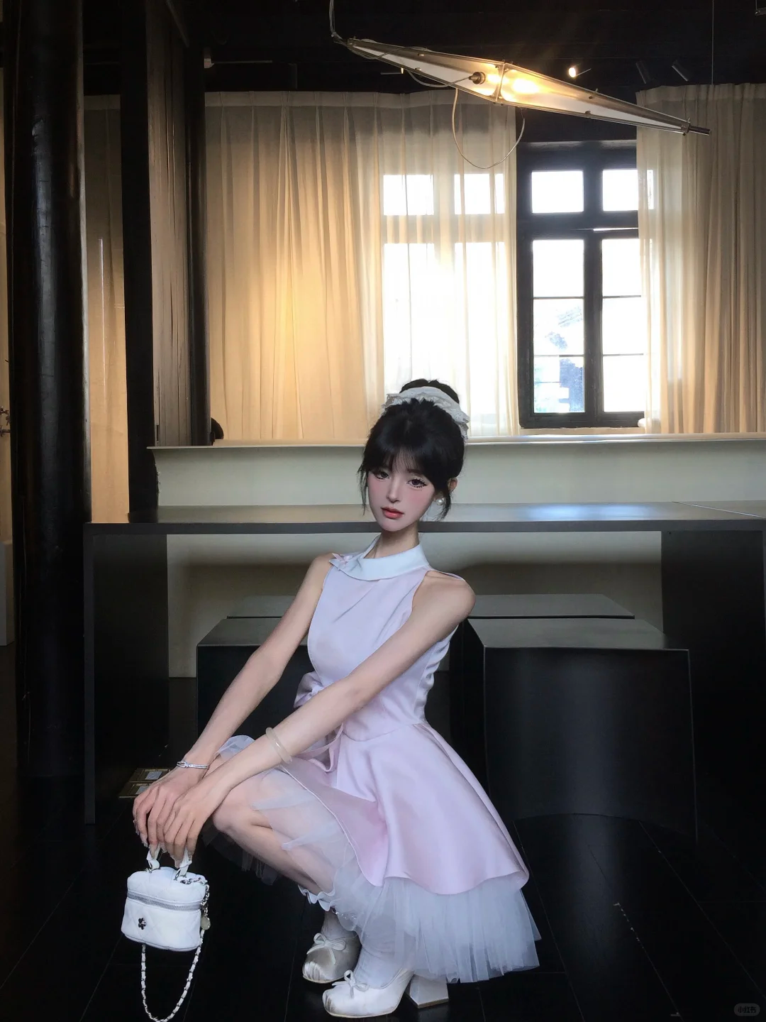 Women Elegant Light Pink Satin Homecoming Dress Halter Neck Big Side Bow Layered Tulle Flare Short Prom Gown gh9447