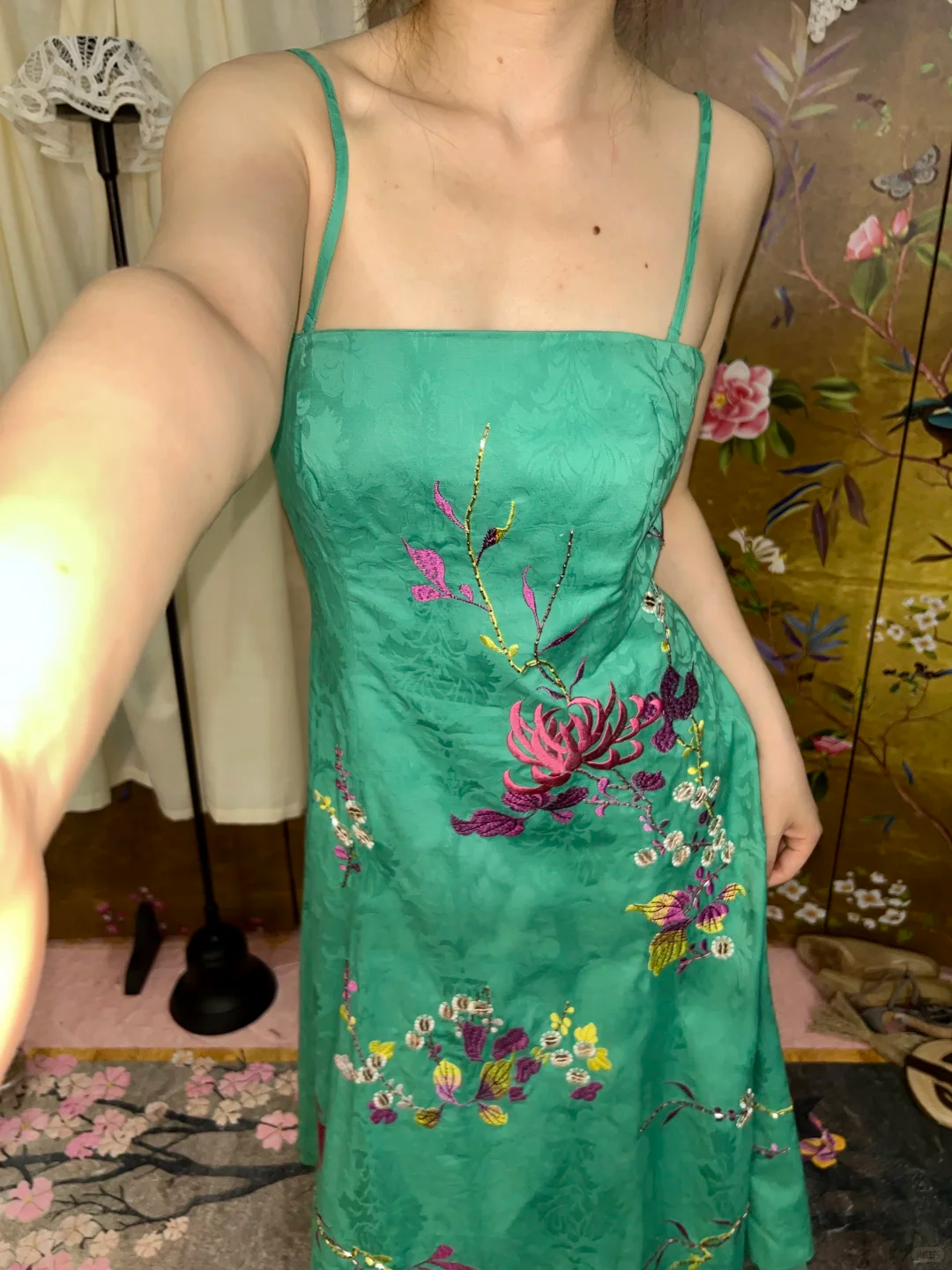 Green Vintage Elegant Satin Spaghetti Strap Fitted Waist Slim Prom & Evening Party Dress gh8416