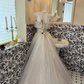 Ivory Off-the-Shoulder Sequin Waist-Cinched Fitted A-Line Romantic Dress, Wedding Gown gh7545