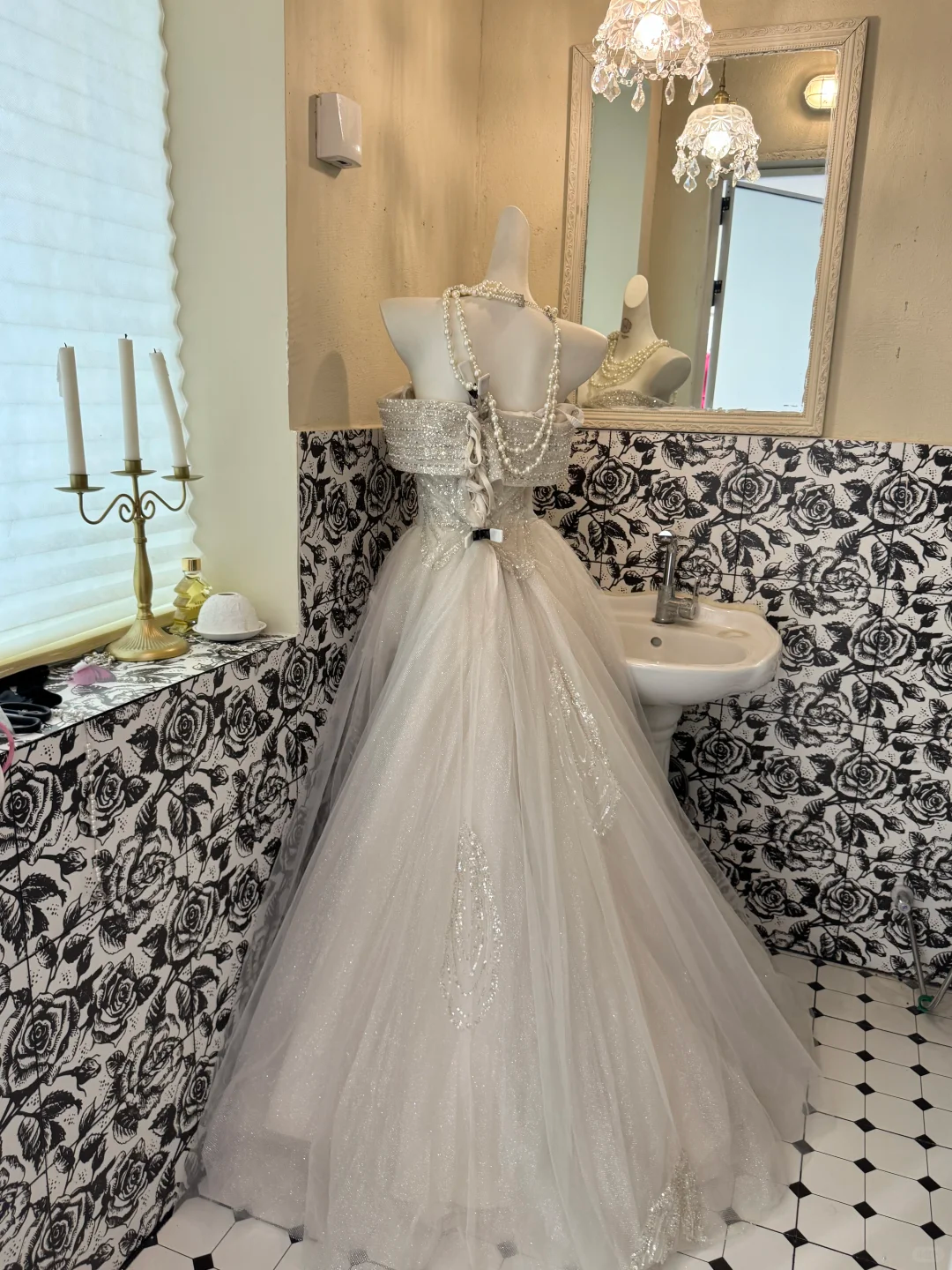 Ivory Off-the-Shoulder Sequin Waist-Cinched Fitted A-Line Romantic Dress, Wedding Gown gh7545