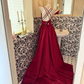 Red Spaghetti Strap Satin Waist-Cinched Sexy Long Romantic Dress, Wedding Gown gh7540