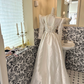White Satin Midi Length Sleeved Waist-Cinched Luxury Elegant Romantic Dress, Wedding Gown gh7732