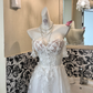 White Strapless Embroidered Waist-Cinched Slim Elegant Romantic Dress, Wedding Gown gh7655