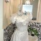 White Off Shoulder Lace Trim Neck Waist-Cinched Slit Sexy Romantic Dress, Wedding Gown gh7675