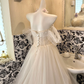 Ivory Off-the-Shoulder Waist-Cinched Full Flared Skirt Long Romantic Dress, Wedding Gown gh7754