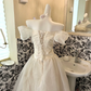 Ivory Off-the-Shoulder Cinched Waist Full Flared Skirt Long Elegant Romantic Dress, Wedding Gown gh7787