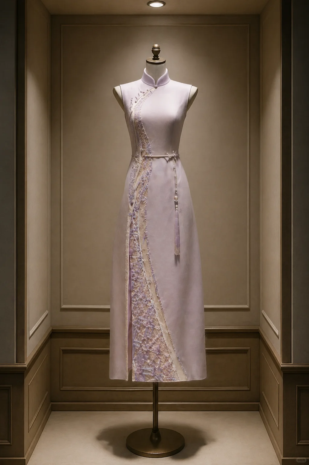 ✨Girlhomeshops-Lavender Lace Embroidery Tassel Qipao Cheongsam gh10468