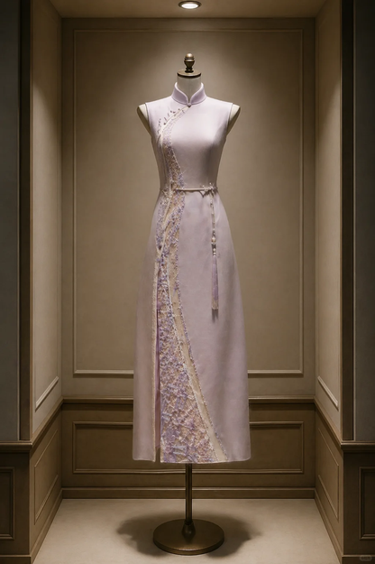 ✨Girlhomeshops-Lavender Lace Embroidery Tassel Qipao Cheongsam gh10468
