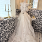 White Off-Shoulder Waist-Cinched Fluffy Skirt Long Elegant Romantic Dress, Wedding Gown gh7497