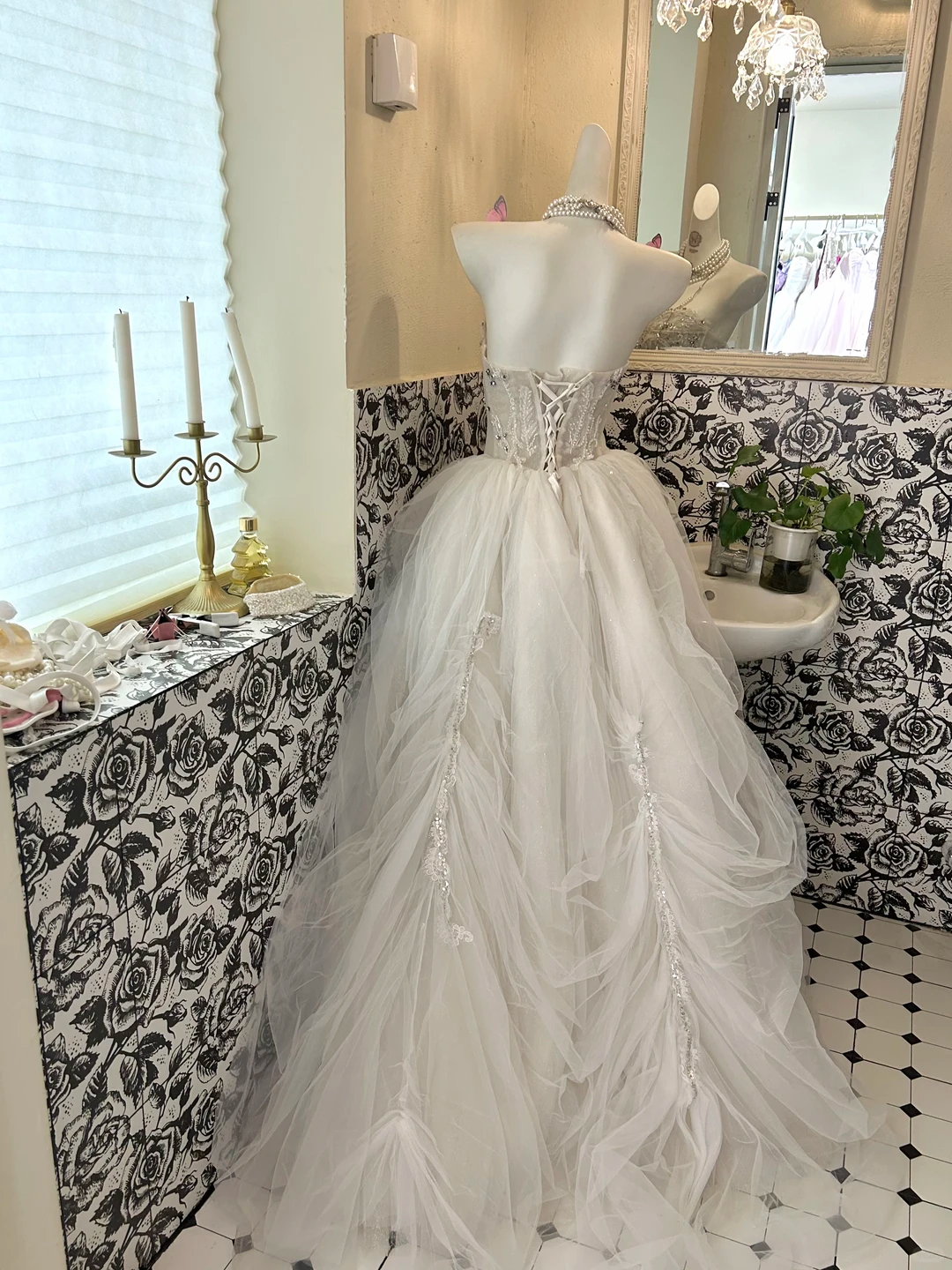 Ivory Strapless Waist-Cinched Full Flared Skirt Elegant Romantic Dress, Wedding Gown gh7650