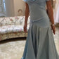 Blue elegant simple off-shoulder tulle long ball gown evening dress gh3018