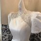 White Puff Sleeve Waist-Cinched Figure-Flattering Bodycon Sexy Long Romantic Dress, Wedding Gown gh7776