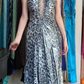 Silver Grey Leopard Print Halter Deep V Illusion Beaded Rhinestone Long Evening Prom Dress gh9783