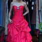 Hot Pink Strapless Sweetheart Long Formal Gown Rhinestone Tiered Ruffle Satin Ball Gown gh9659