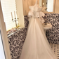 Ivory Spaghetti Straps Ruffled Neckline Waist-Cinched Full Flared Skirt Long Romantic Dress, Wedding Gown gh7757