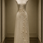 ✨Girlhomeshops-Off White Geometric Beaded Floral Sleeveless Long Qipao Cheongsam gh10406