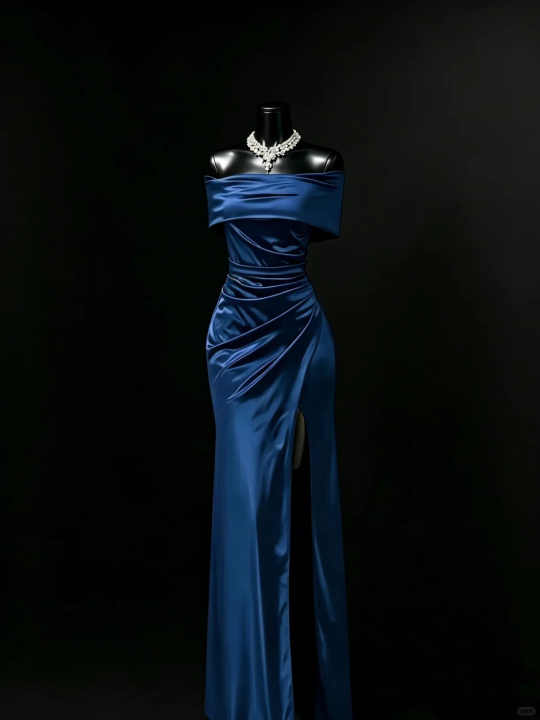 Dark Blue One Shoulder Waist-Cinched Long Evening Dress, Fairy Gown, Romantic Gown gh7366