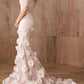 girlhomeshops-Rosa Elegantes Blumenmuster Langes Tüll Meerjungfrau Bodycon Ballkleid Brautkleid gh5952