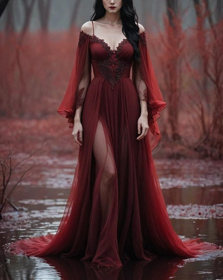 girlhomeshops-Long Sleeves Long Tulle Floor-Length Train Retro Elegant Ball Gown Evening Dress gh5943