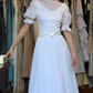 White Vintage Lace Evening Gown High Neck Puff Sleeve A-Line Long Wedding Guest Prom Dress gh9723