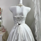 White Satin Halter Wedding Gown, Sleeveless Asymmetrical 3D Floral High Low Bridal Dress gh9281
