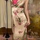 Champagne Gold Vintage Rose Floral Satin Spaghetti Strap Prom & Evening Party Dress gh8413