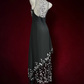 ✨Girlhomeshops-Black Spaghetti Strap Beaded Floral Gown Asymmetrical Sheer Mesh gh10142