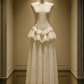 ✨Girlhomeshops-New Chinese Style Ivory Qipao Dress, Sleeveless Slim Fit, Lace Ruffle Midi Long Skirt Engagement Cheongsam gh10459