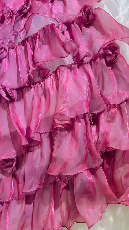 Hot Pink Strapless Fitted Waist Tiered Cake Skirt Prom & Evening Party Dress gh8519