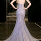 Wunderschönes, glänzendes, schulterfreies, exquisites, mit Perlen verziertes, langes Tüll-Meerjungfrauen-Kleid mit schmalem Fischschwanzrock, Ballkleid, formelles Abendkleid, Hochzeitskleid gh3559