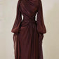 Robe de soirée bordeaux à manches longues, coupe trapèze, robe de bal, gh4317
