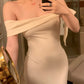 Off-the-Shoulder Satin Slim Maxi Dress, Elegant Date Night Gown gh7066
