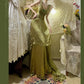Green Vintage Elegant Butterfly Fashion Long Ruffled Satin Prom Dress Evening Gown Graduation Gown gh4258