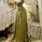 Green Vintage Elegant Butterfly Fashion Long Ruffled Satin Prom Dress Evening Gown Graduation Gown gh4258