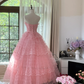 Rosa süße Mode elegante exquisite Spitze Bogen lange Tüll Spitze Prinzessin Ballkleid Abendkleid Geburtstagskleid Erwachsene Zeremonie Kleid gh4033