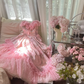 Rosa süße Mode elegante exquisite Spitze floral lange Tüll Spitze Prinzessin Ballkleid Abendkleid Geburtstagskleid Erwachsene Zeremonie Kleid gh4032