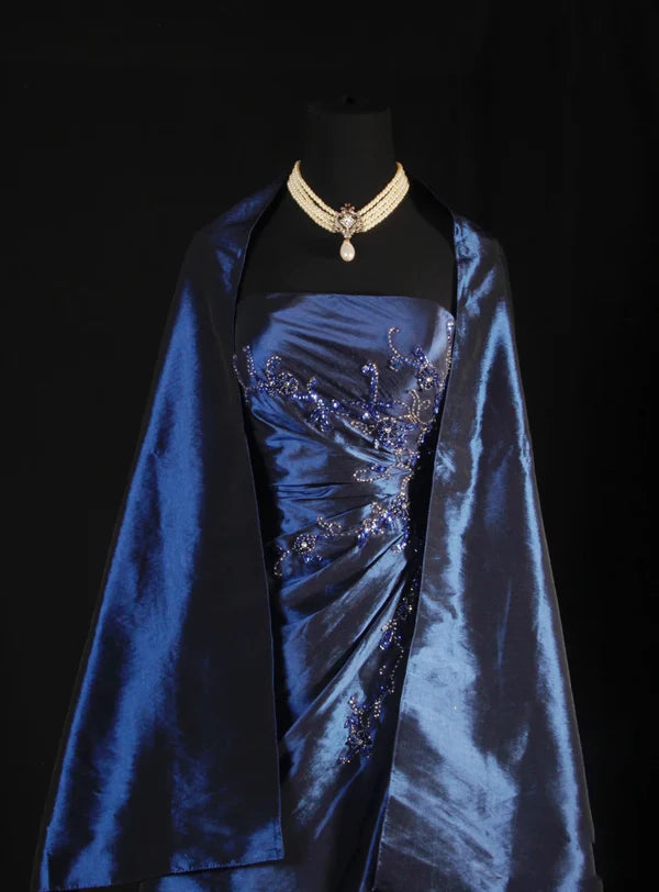 Marineblaues Vintage-Elegantes Ballkleid aus schulterfreiem, langem Satin-Ballkleid, Abendkleid, Partykleid, gh4246