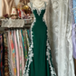 Girlhomeshops - Robe longue fantaisie d'anniversaire style rétro psychédélique en tulle noir et dentelle blanche à bretelles spaghetti gh5883
