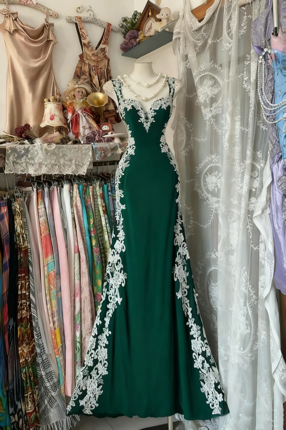Girlhomeshops - Robe longue fantaisie d'anniversaire style rétro psychédélique en tulle noir et dentelle blanche à bretelles spaghetti gh5883