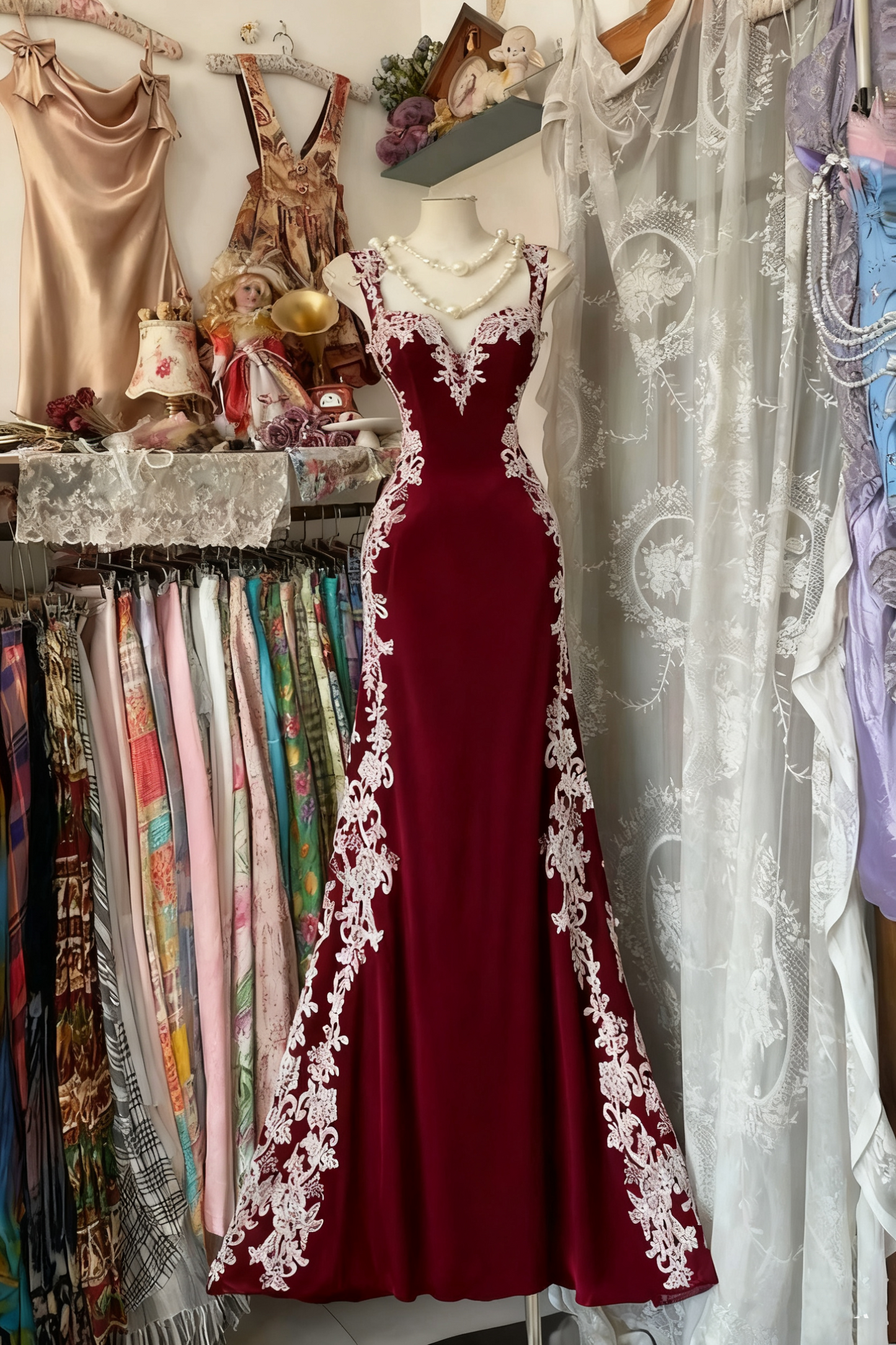 Girlhomeshops - Robe longue fantaisie d'anniversaire style rétro psychédélique en tulle noir et dentelle blanche à bretelles spaghetti gh5883
