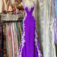 Girlhomeshops - Robe longue fantaisie d'anniversaire style rétro psychédélique en tulle noir et dentelle blanche à bretelles spaghetti gh5883