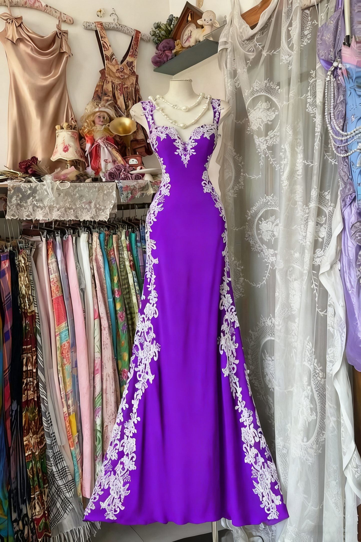 Girlhomeshops - Robe longue fantaisie d'anniversaire style rétro psychédélique en tulle noir et dentelle blanche à bretelles spaghetti gh5883