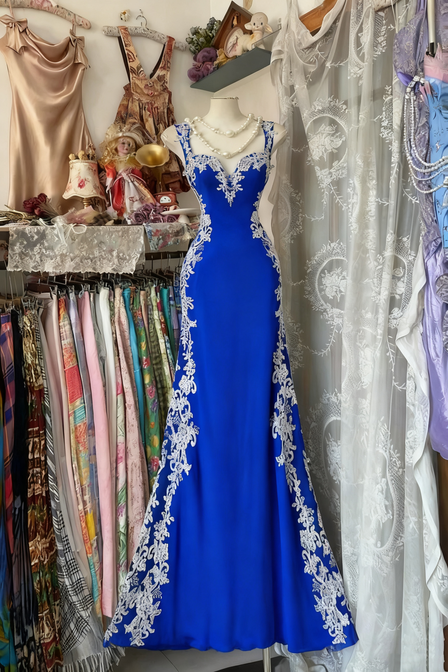 Girlhomeshops - Robe longue fantaisie d'anniversaire style rétro psychédélique en tulle noir et dentelle blanche à bretelles spaghetti gh5883